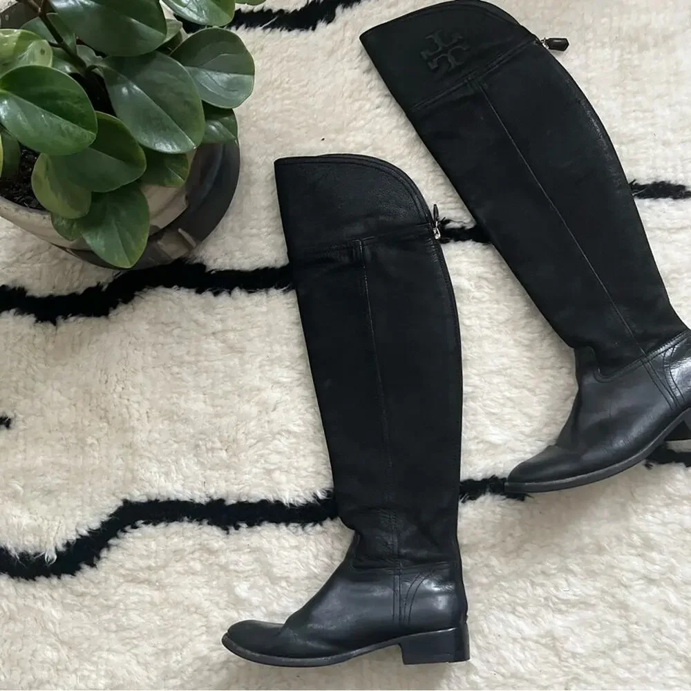 Tory Burch Simone Black Over-the-Knee Riding Boots